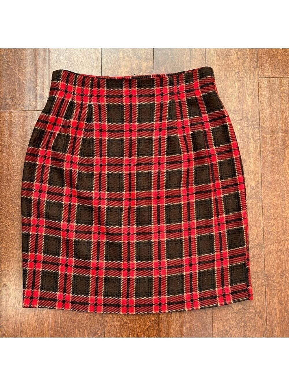 NYCC Vintage Clueless Preppy Wool Blend Red & Brown Plaid Women's Skirt, Size 10